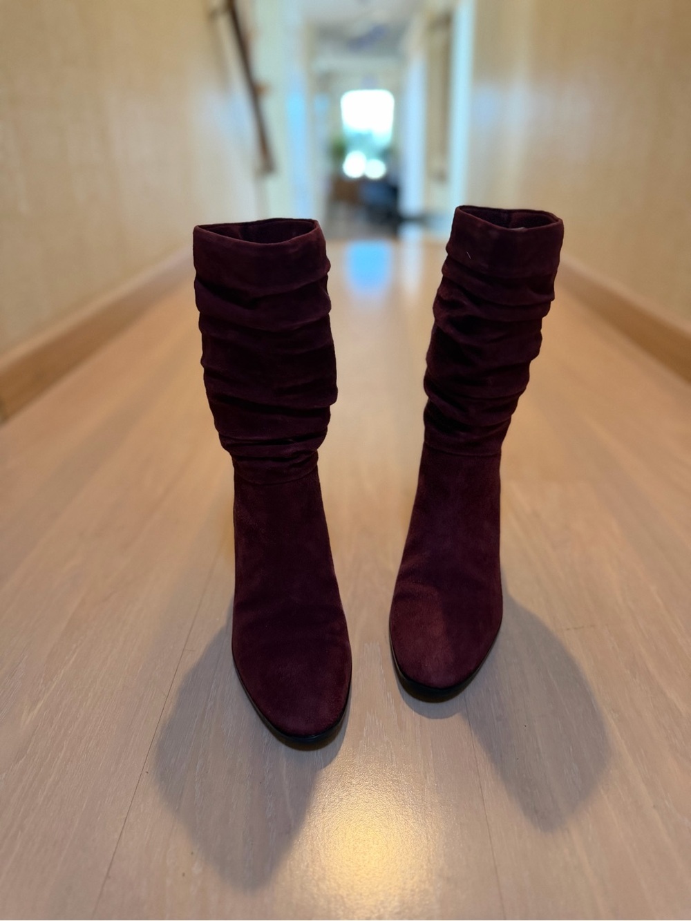 Women's Worthington Suede Leather Mid-Calf Slouch Boot in Deep Burgundy